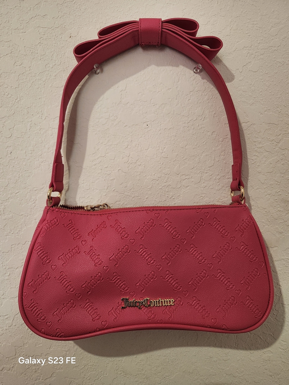 Juicy Couture Pink Embossed Logo Shoulder Bag with Bow Strap